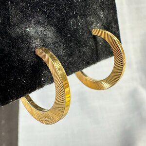 Vintage Monet Gold Tone Thin Hoop Clip On Earrings